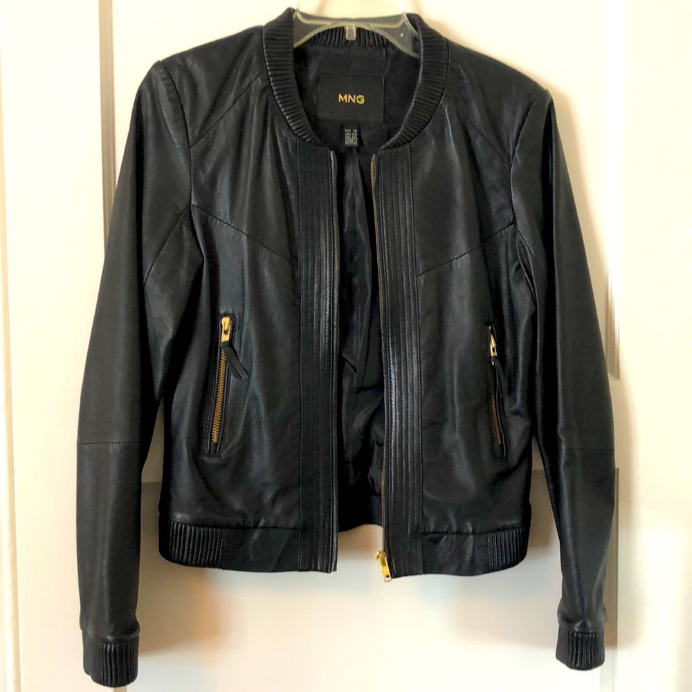 MNG Black Leather Jacket size XXS